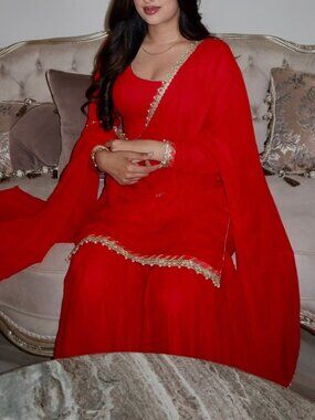 ✨ Elegant Red Sharara Suit (3-Piece Set) ✨